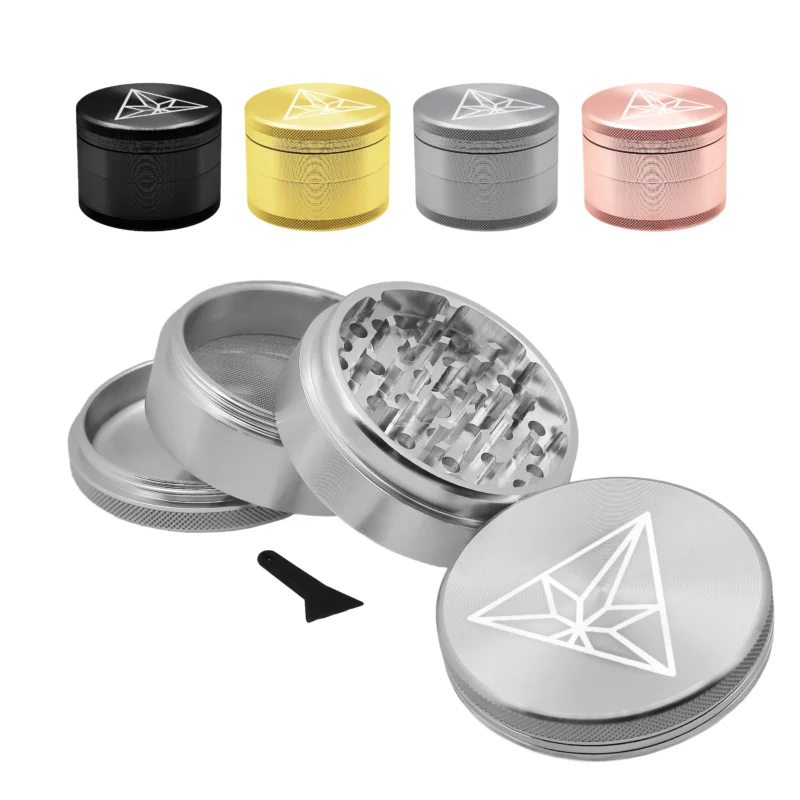 High-quality 4-piece aluminum grinder in black for precise grinding of herbs.