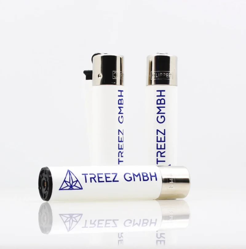 Treez Club Clipper lighter in white-blue color combination, stylish and environmentally friendly