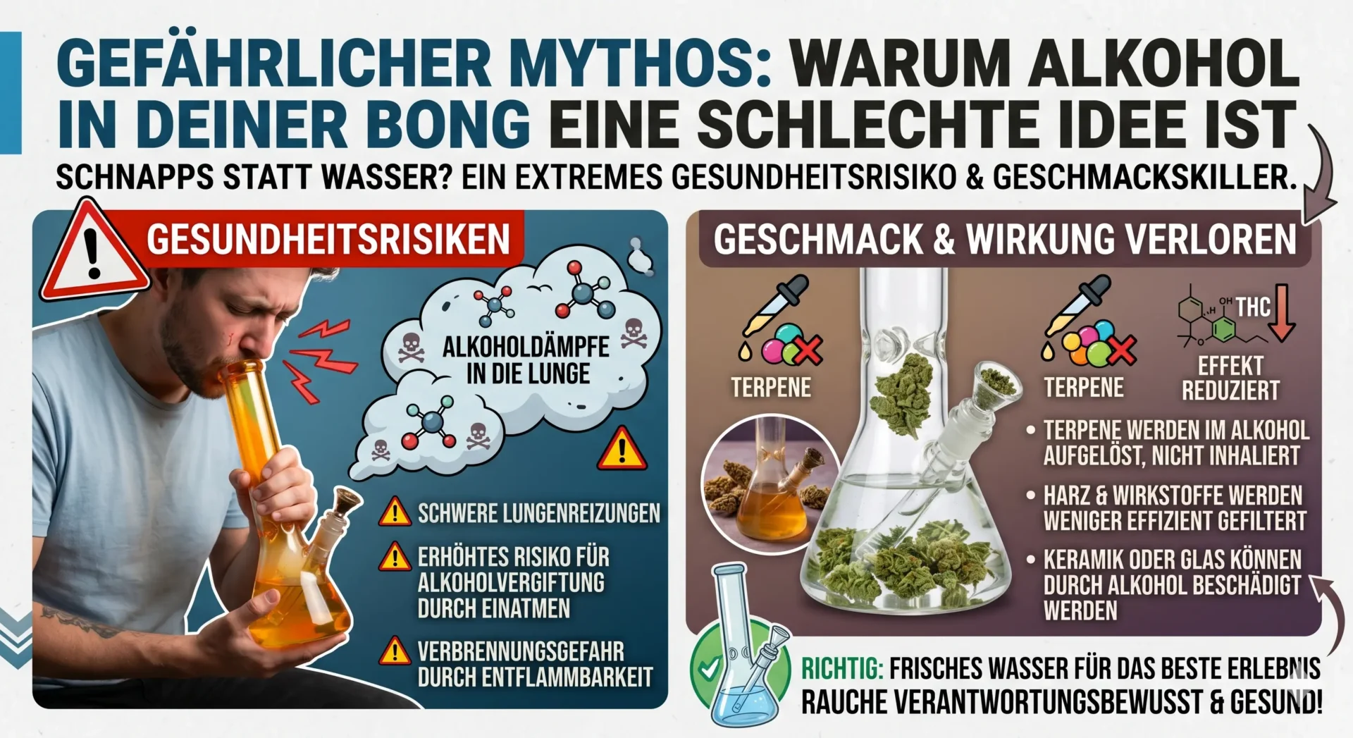 Title: Gefahr unterschätzt – Warum Alkohol nicht in die Bong gehört.