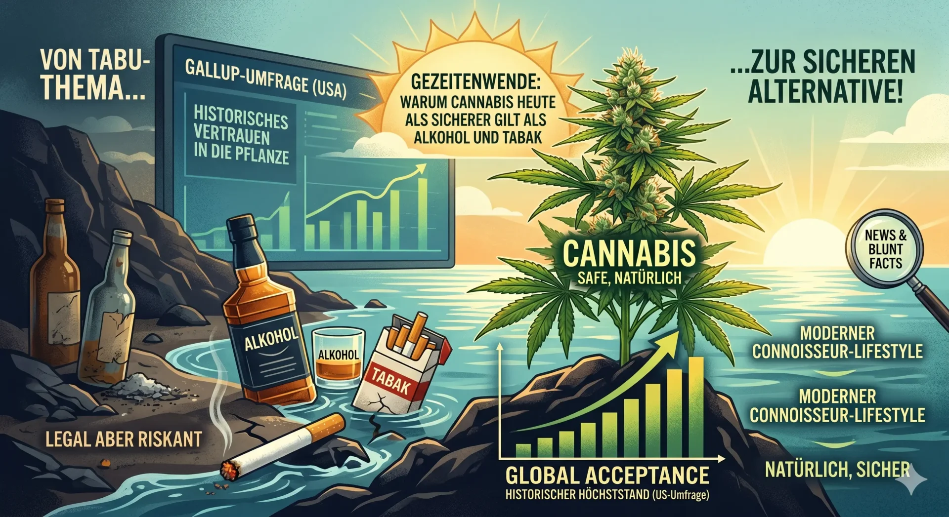 Gezeitenwende: Warum Cannabis heute als sicherer gilt als Alkohol und Tabak