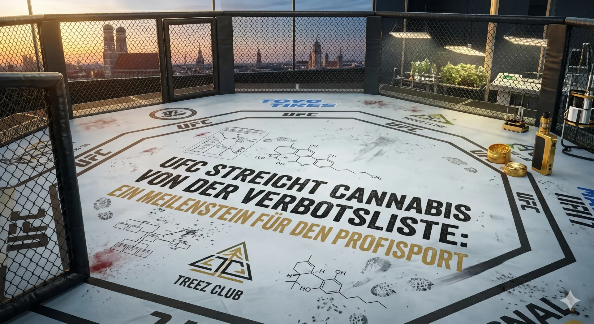 Ein erstklassiges Lifestyle-Foto, das die Schnittstelle zwischen High-Performance-Sport und modernem Cannabis-Lifestyle zeigt.