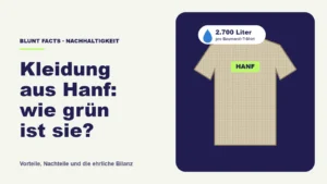 Illustration: T-Shirt aus Hanfstoff, Hinweis 2.700 Liter Wasser pro Baumwoll-T-Shirt